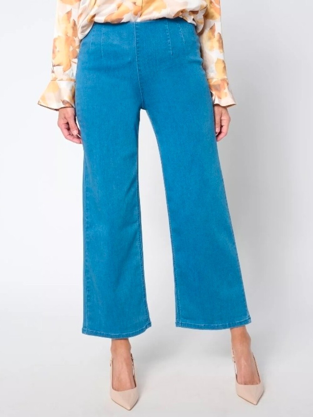 Susan Graver Regular Soft Stretch Crop Wide-Leg Jeans